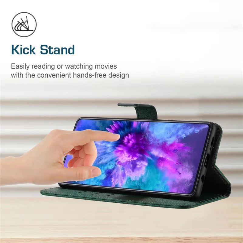 HT06 For Xiaomi 15 Pro Wallet Phone Case Imprint PU Leather Flip Folio Cover - Green