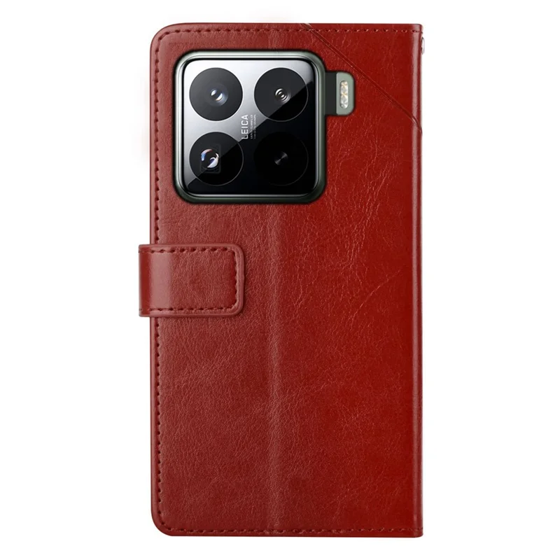 For Xiaomi 15 Pro Case with Wrist Strap Y Shaped Lines Imprint Leather Phone Cover - Brown