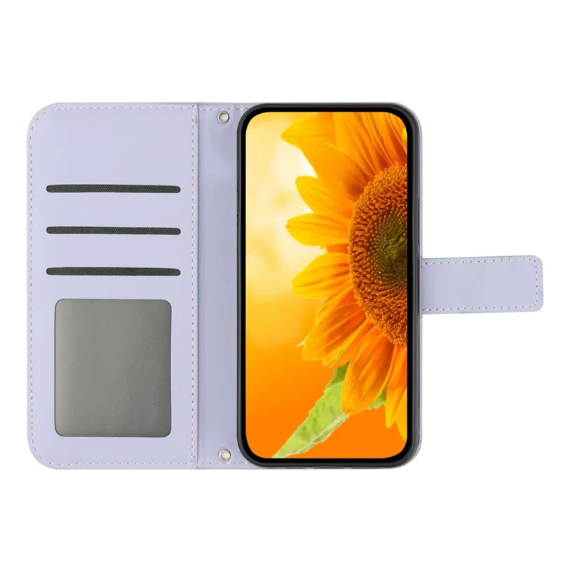 For Xiaomi 15 Pro Case Sunflower Imprint Leather Wallet Phone Cover with Wrist Strap - Light Purple