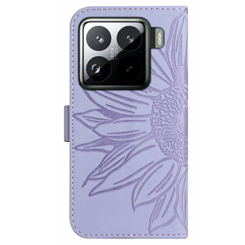 For Xiaomi 15 Pro Case Sunflower Imprint Leather Wallet Phone Cover with Wrist Strap - Light Purple