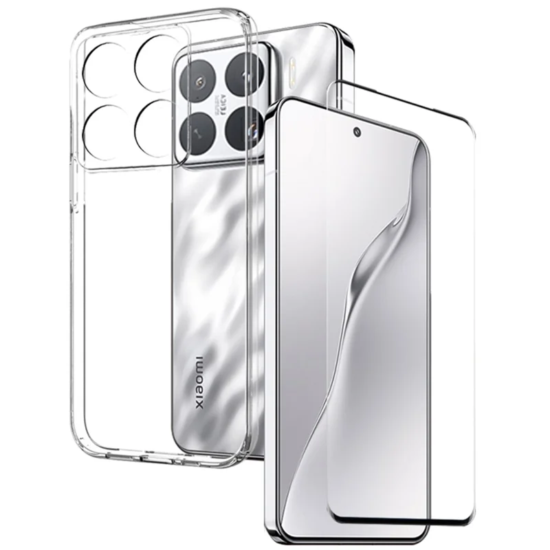 NORTHJO For Xiaomi 15 Pro TPU Phone Case+3D Curved Tempered Glass Film (Support Fingerprint Unlock)