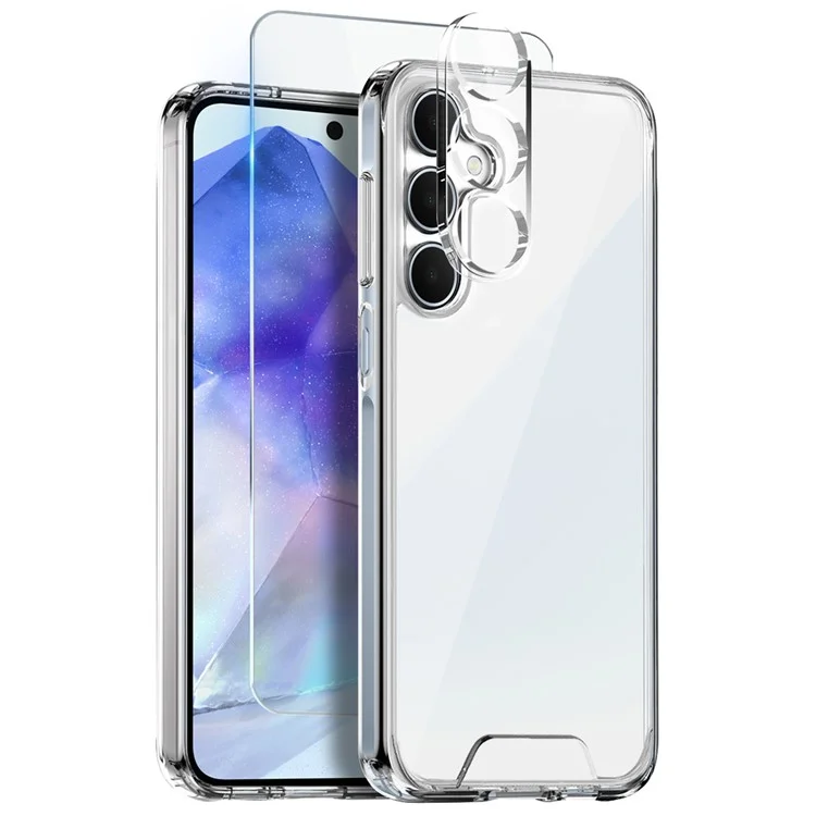 Funda para Samsung Galaxy A55 5G de NORTHJO, cubierta de teléfono transparente de PC+TPU con película de pantalla + película de lente.