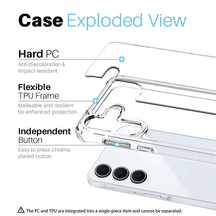 Funda para Samsung Galaxy A55 5G de NORTHJO, cubierta de teléfono transparente de PC+TPU con película de pantalla + película de lente.