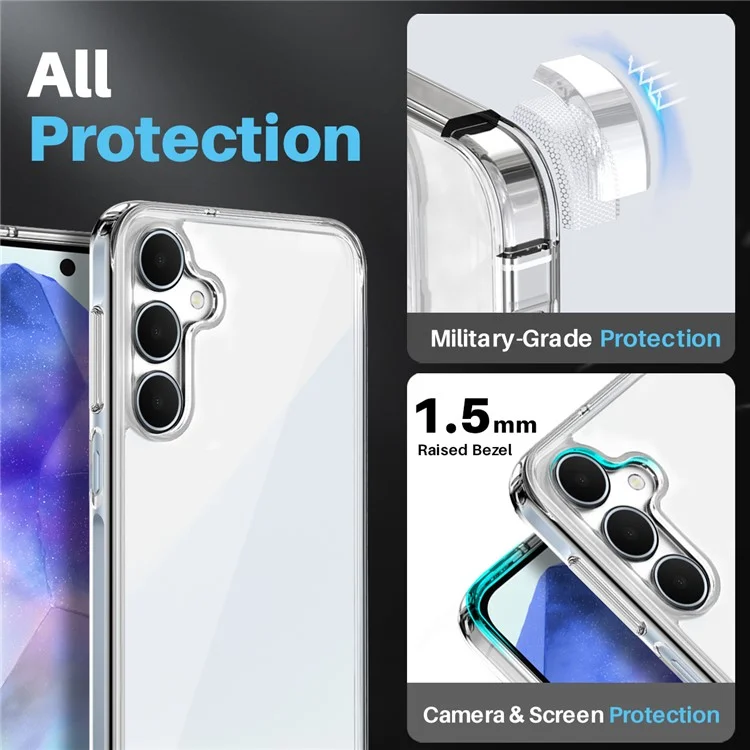 Funda para Samsung Galaxy A55 5G de NORTHJO, cubierta de teléfono transparente de PC+TPU con película de pantalla + película de lente.