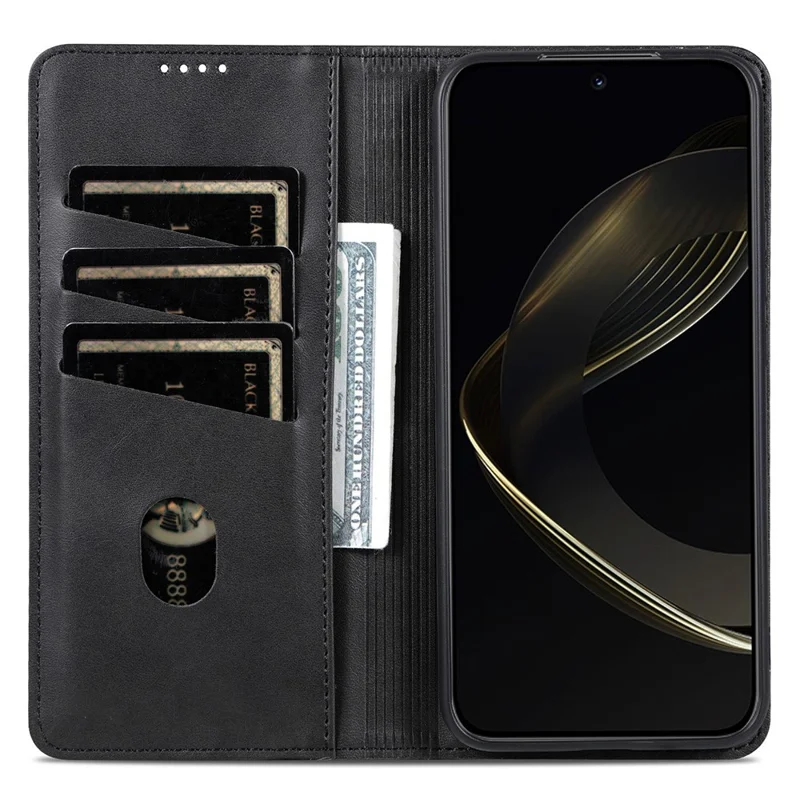 AZNS för Samsung Galaxy S25+ skal med struktur av koex i PU-läder, plånboksskal till mobilen - Svart