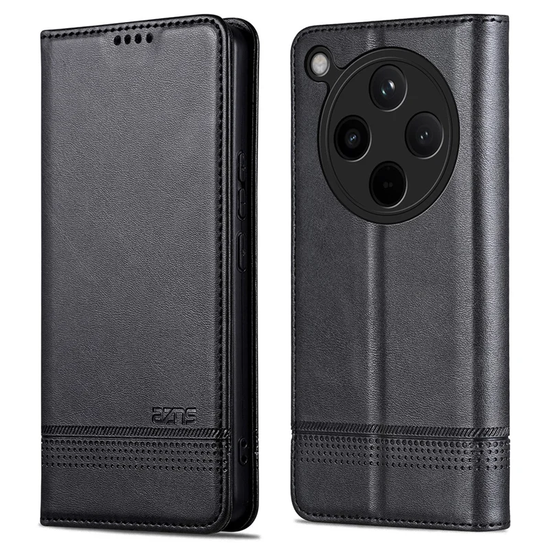AZNS For Oppo Find X8 5G Case Cowhide Texture PU Leather Wallet Phone Cover - Black