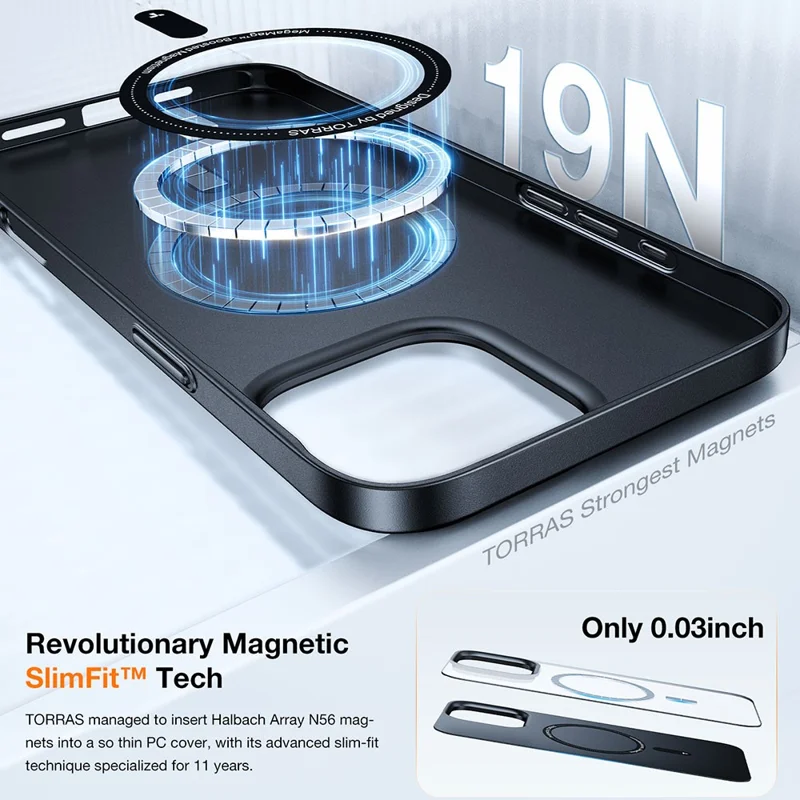 TORRAS Slimfit Mag Series For iPhone 16 Pro Case Compatible with MagSafe Hard PC Shockproof Phone Cover - Black