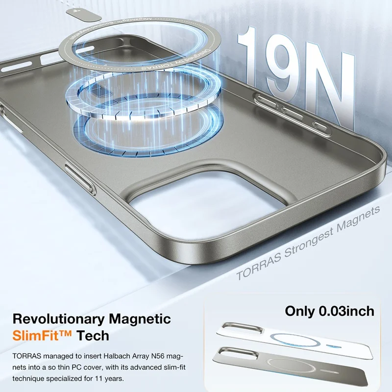 TORRAS Slimfit Mag Series For iPhone 16 Pro Max Case Compatible with MagSafe Hard PC Shockproof Phone Cover - Titanium Grey