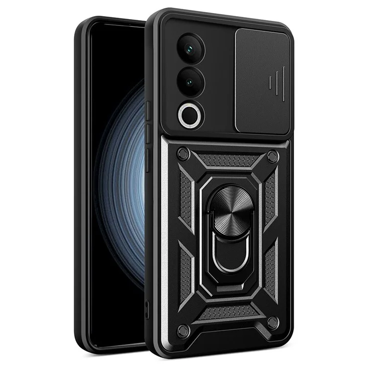 Custodia per OnePlus Nord CE4 5G con coperchio scorrevole per fotocamera PC+TPU con supporto - Nero