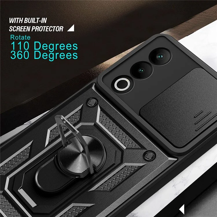 Custodia per OnePlus Nord CE4 5G con coperchio scorrevole per fotocamera PC+TPU con supporto - Nero