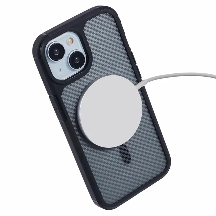 For iPhone 15 Plus Case Compatible with MagSafe Carbon Fiber TPU+PC Anti-Drop Phone Cover