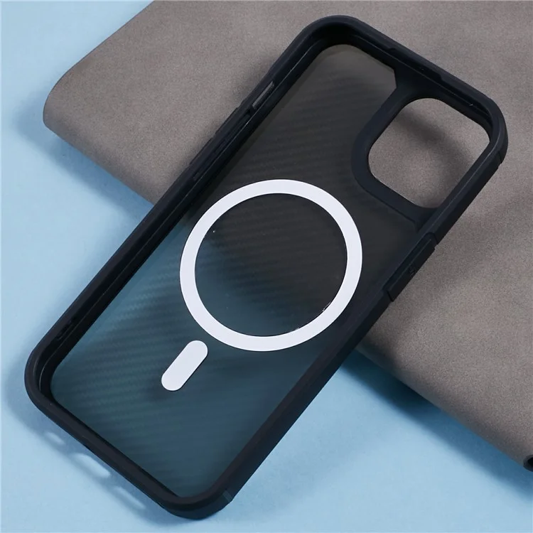 For iPhone 15 Plus Case Compatible with MagSafe Carbon Fiber TPU+PC Anti-Drop Phone Cover