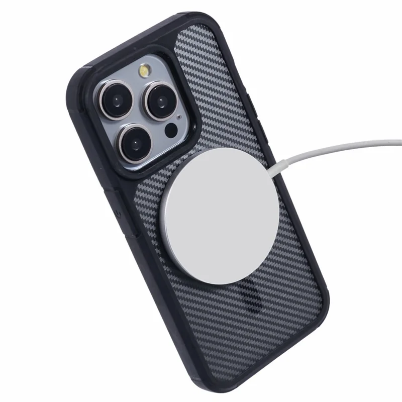 For iPhone 15 Pro Max Case Compatible with MagSafe Carbon Fiber TPU+PC Anti-Drop Phone Cover