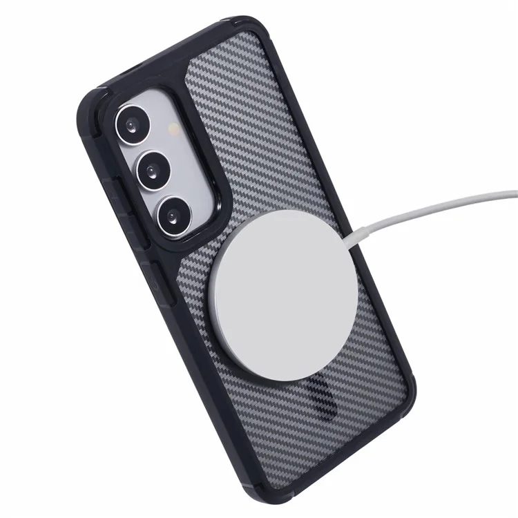 Coque pour Samsung Galaxy S24 compatible avec MagSafe, en fibre de carbone TPU+PC, protection antichute.