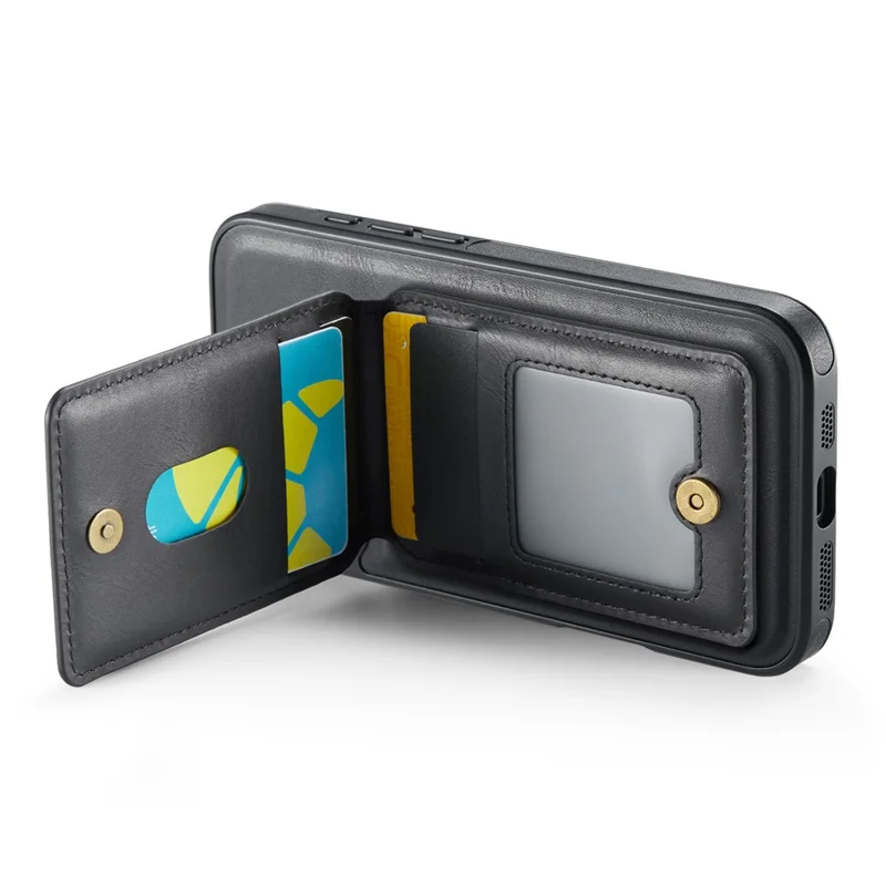 MAGKING K1 Series For iPhone 16 Magnetic Case PC+TPU+PU Phone Cover with Card Holder Kickstand - Black