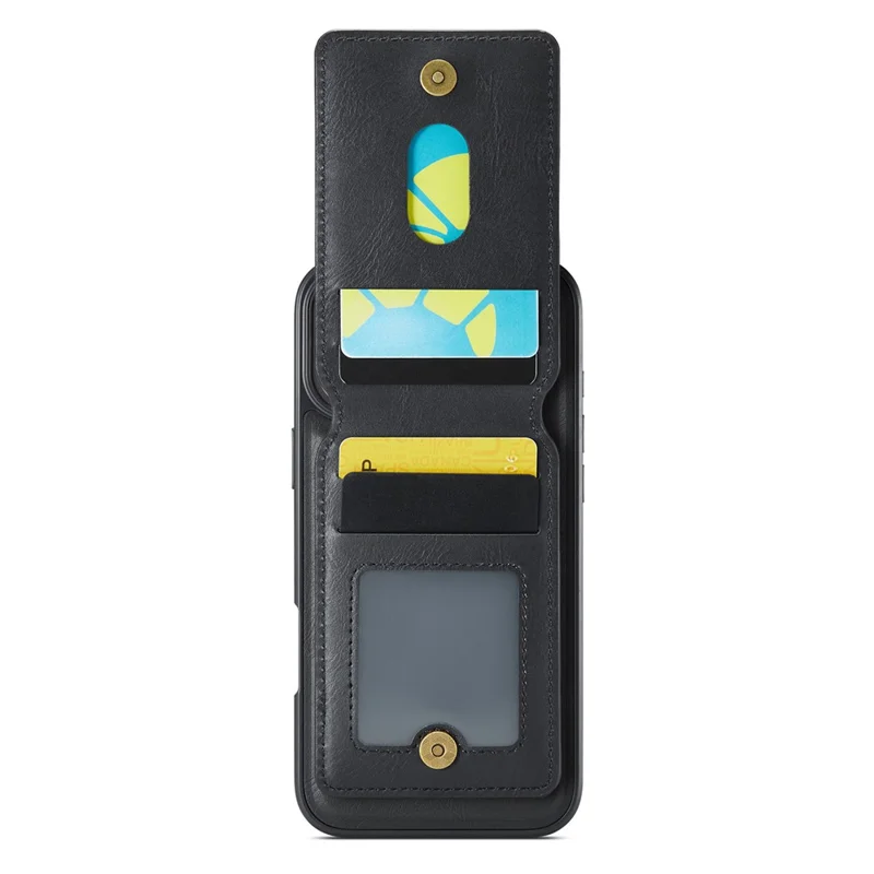 MAGKING K1 Series For iPhone 16 Magnetic Case PC+TPU+PU Phone Cover with Card Holder Kickstand - Black