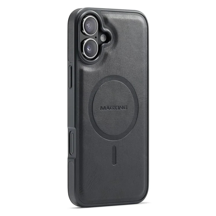 MAGKING K1 Series For iPhone 16 Magnetic Case PC+TPU+PU Leather Phone Cover - Черный