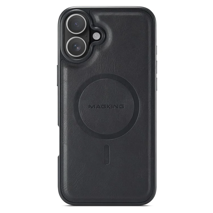MAGKING K1 Series For iPhone 16 Magnetic Case PC+TPU+PU Leather Phone Cover - Черный