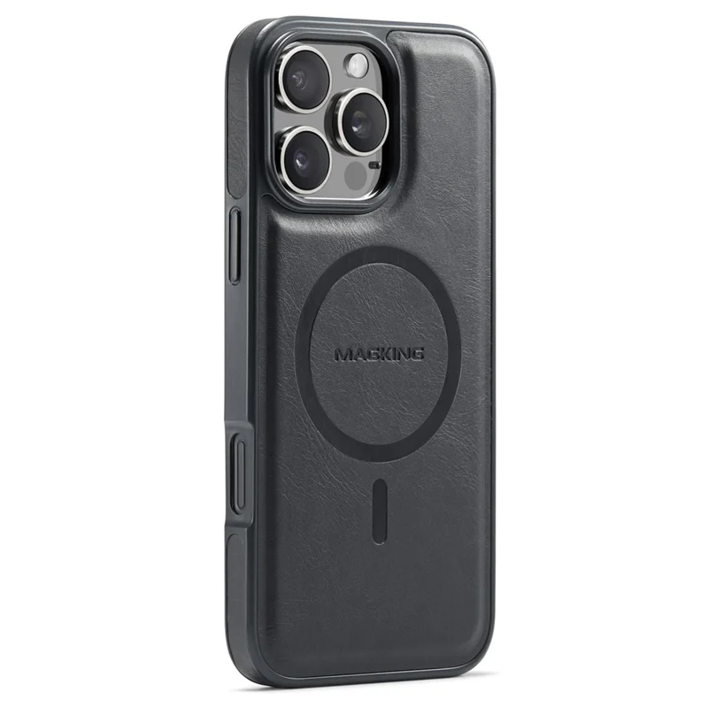 MAGKING K1 Series For iPhone 16 Pro Magnetic Case PC+TPU+PU Leather Phone Cover - Black
