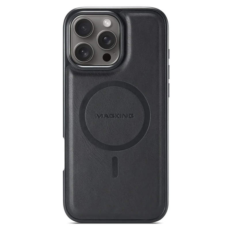 MAGKING K1 Series For iPhone 16 Pro Magnetic Case PC+TPU+PU Leather Phone Cover - Black