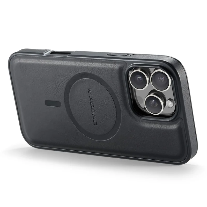 MAGKING K1 Series For iPhone 16 Pro Magnetic Case PC+TPU+PU Leather Phone Cover - Black