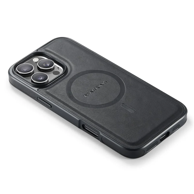 MAGKING K1 Series For iPhone 16 Pro Magnetic Case PC+TPU+PU Leather Phone Cover - Black