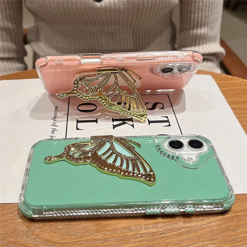 For iPhone 16 Case Butterfly Kickstand TPU+PC Drop-Proof Phone Cover - Pink