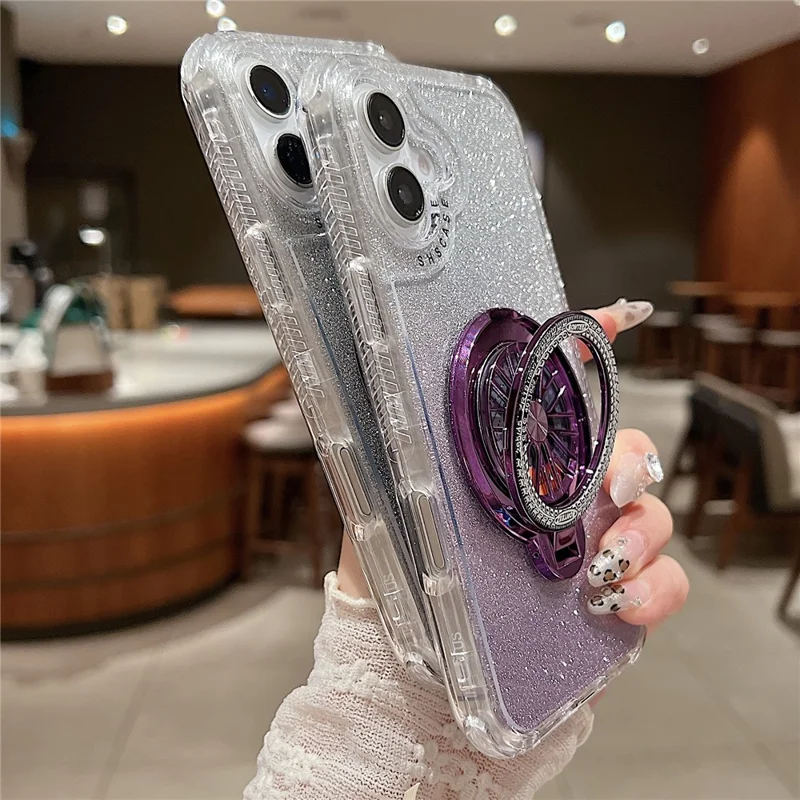 For iPhone 16 Case Compatible with MagSafe Gyro Design Glitter PC + TPU Phone Cover - Blue