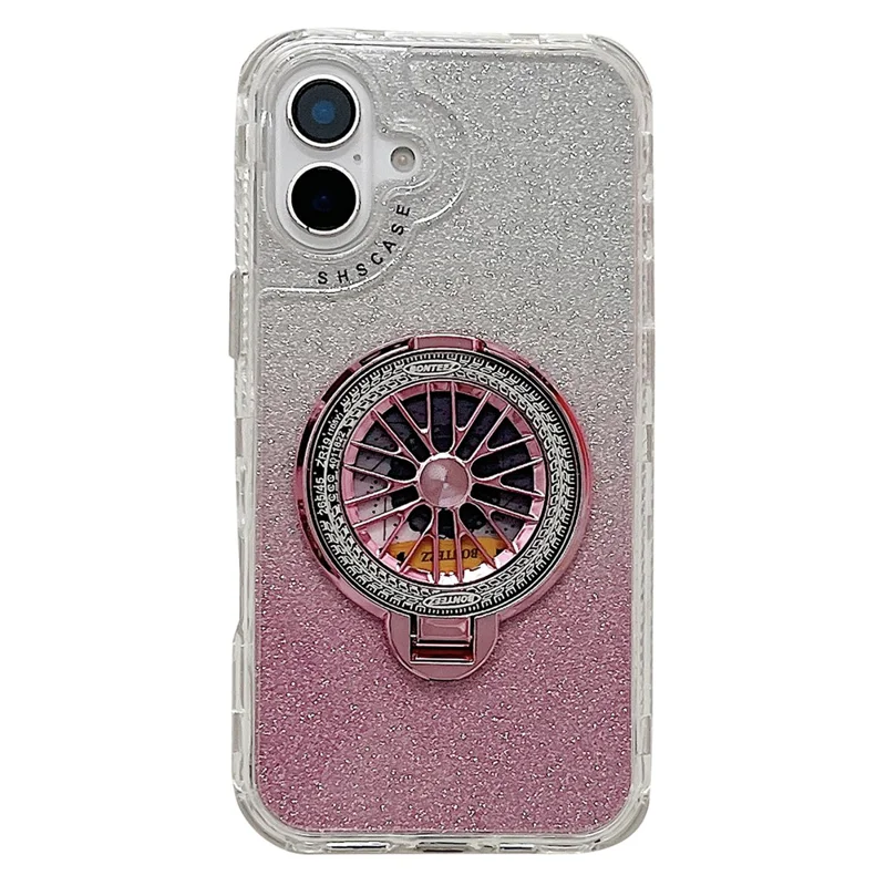 For iPhone 16 Plus Case Compatibel met MagSafe Gyro Design Glitter PC + TPU Telefoonhoes - Roze