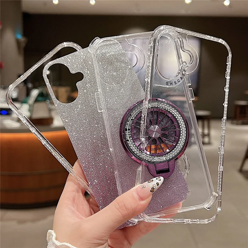 For iPhone 16 Plus Case Compatibel met MagSafe Gyro Design Glitter PC + TPU Telefoonhoes - Roze