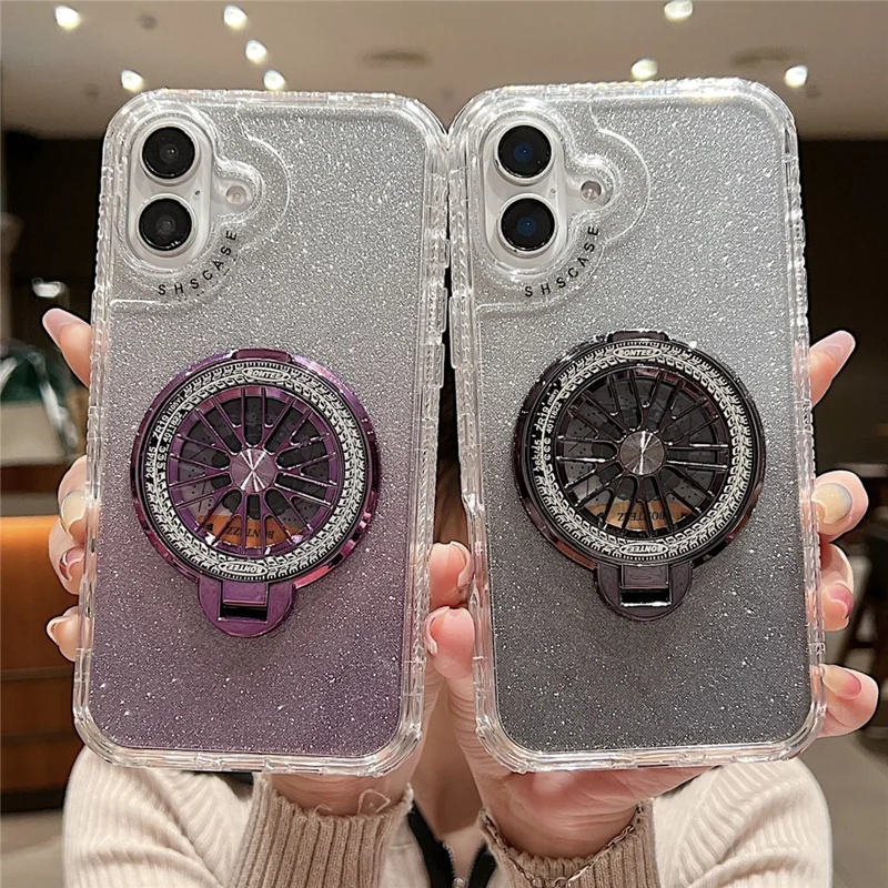 For iPhone 16 Plus Case Compatibel met MagSafe Gyro Design Glitter PC + TPU Telefoonhoes - Roze