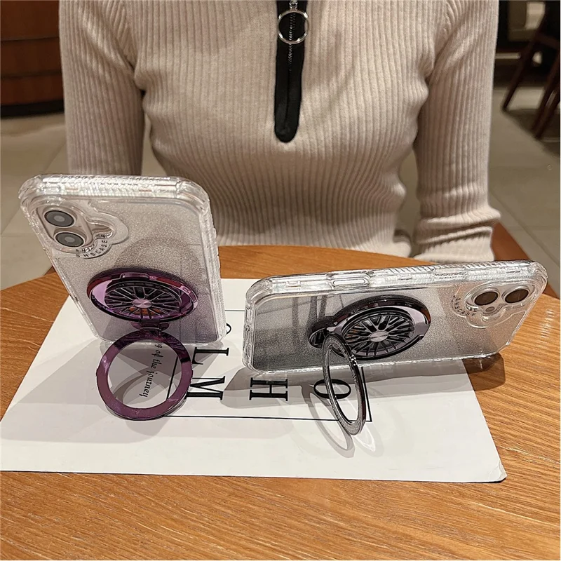 For iPhone 16 Plus Case Compatibel met MagSafe Gyro Design Glitter PC + TPU Telefoonhoes - Roze