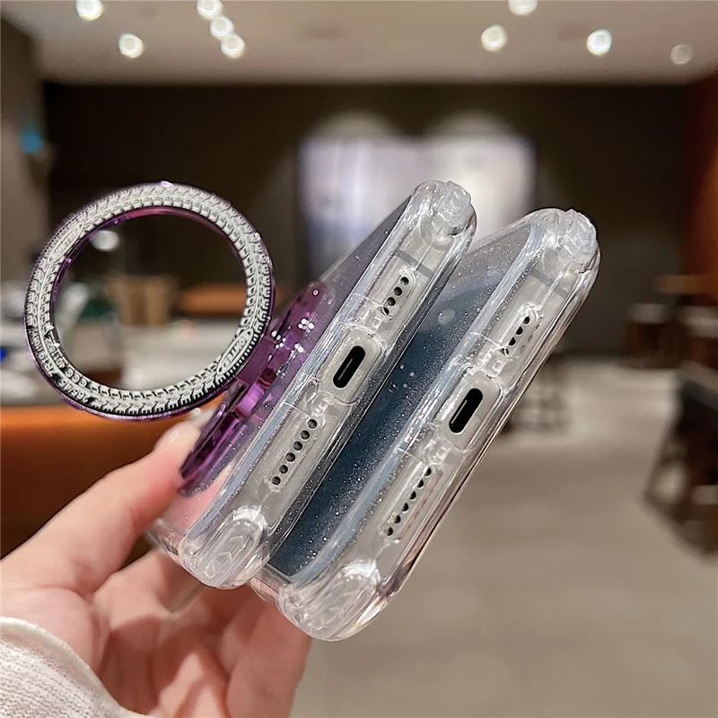 For iPhone 16 Plus Case Compatibel met MagSafe Gyro Design Glitter PC + TPU Telefoonhoes - Roze