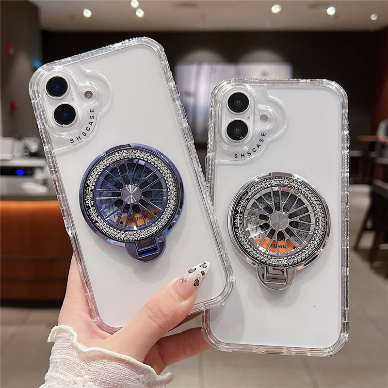 Für iPhone 16 Plus klarer Hülle kompatibel mit MagSafe Gyro-Design PC + TPU Handyhülle mit Ständer - Pink