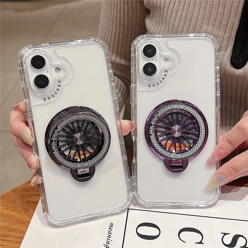 Für iPhone 16 Plus klarer Hülle kompatibel mit MagSafe Gyro-Design PC + TPU Handyhülle mit Ständer - Pink