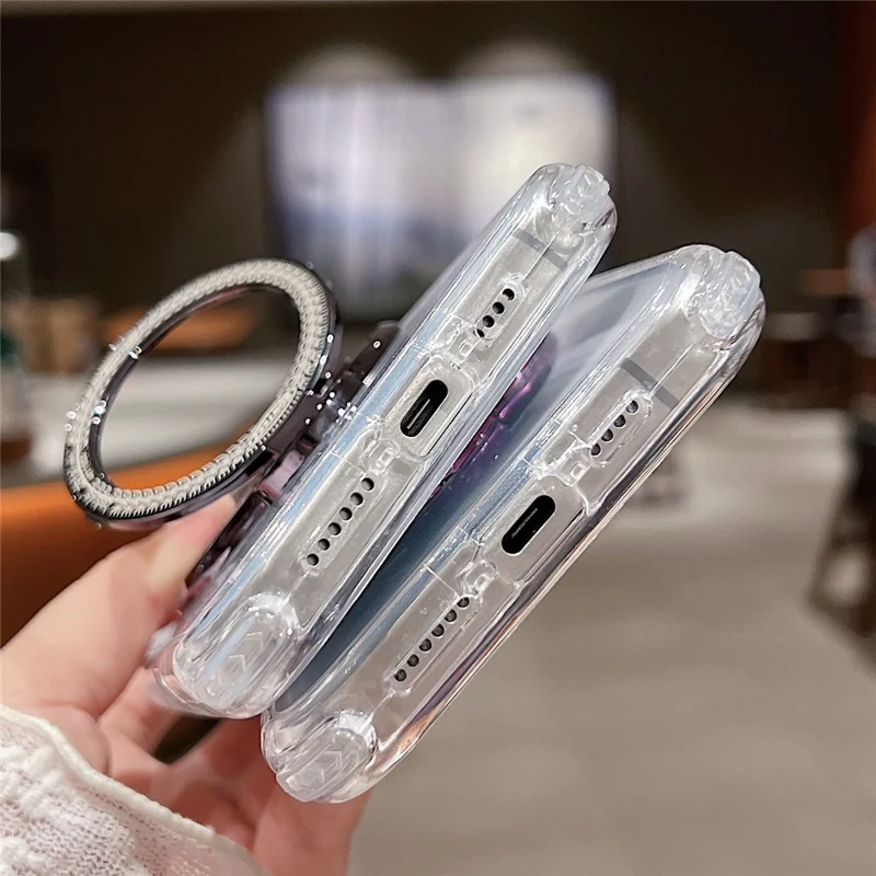 For iPhone 16 Plus Clear Case Compatible with MagSafe Gyro Design PC + TPU Phone Cover with Kickstand - Black