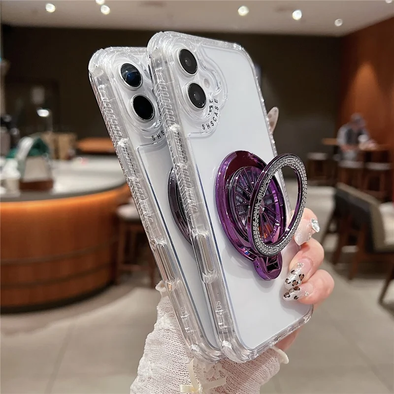 For iPhone 16 Plus Clear Case Compatible with MagSafe Gyro Design PC + TPU Phone Cover with Kickstand - Black