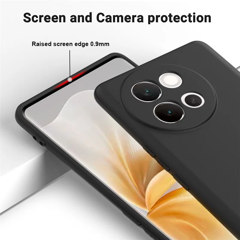 Чехол для vivo V40 Lite 5G из жидкого силикона, устойчивый к царапинам, с ремешком на руку - черный