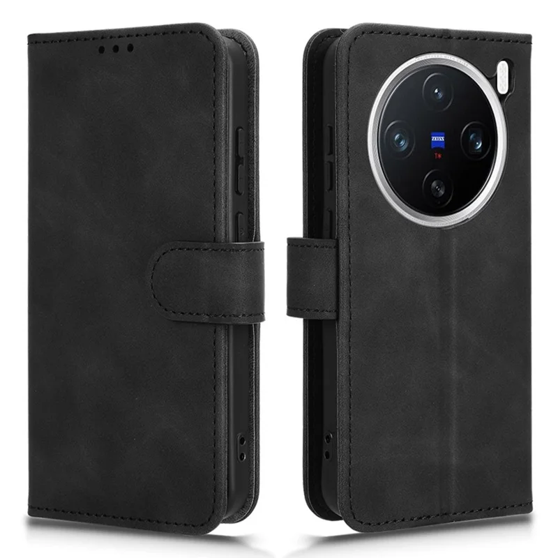 Capa de couro para vivo X200 5G, com sensação de pele, anti-queda e carteira com flip cover - Preto