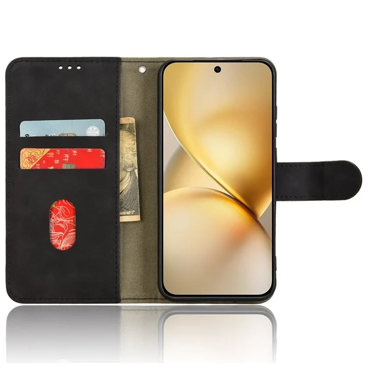 Capa de couro para vivo X200 5G, com sensação de pele, anti-queda e carteira com flip cover - Preto