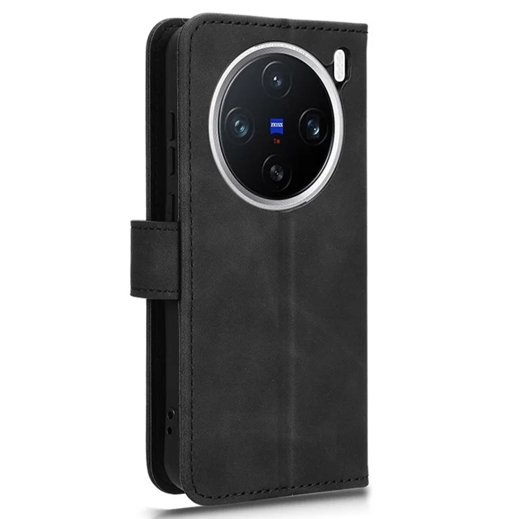 Capa de couro para vivo X200 5G, com sensação de pele, anti-queda e carteira com flip cover - Preto