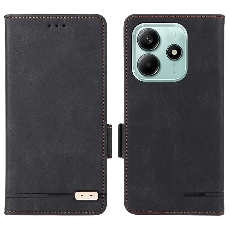 Custodia in pelle a portafoglio con chiusura a flip e decorazioni in metallo per Xiaomi Redmi Note 14 4G - Nero