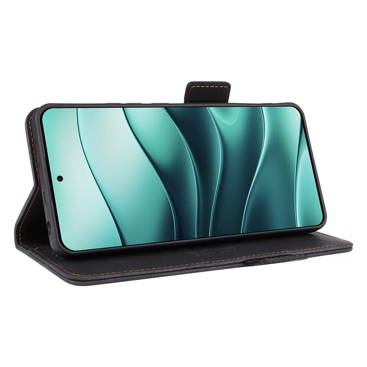 Custodia in pelle a portafoglio con chiusura a flip e decorazioni in metallo per Xiaomi Redmi Note 14 4G - Nero