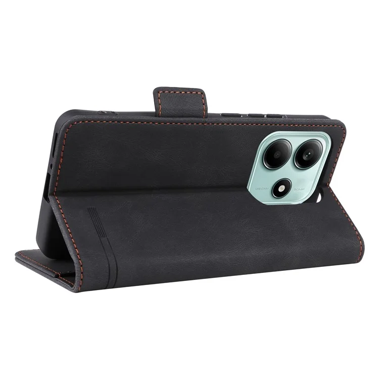 Custodia in pelle a portafoglio con chiusura a flip e decorazioni in metallo per Xiaomi Redmi Note 14 4G - Nero