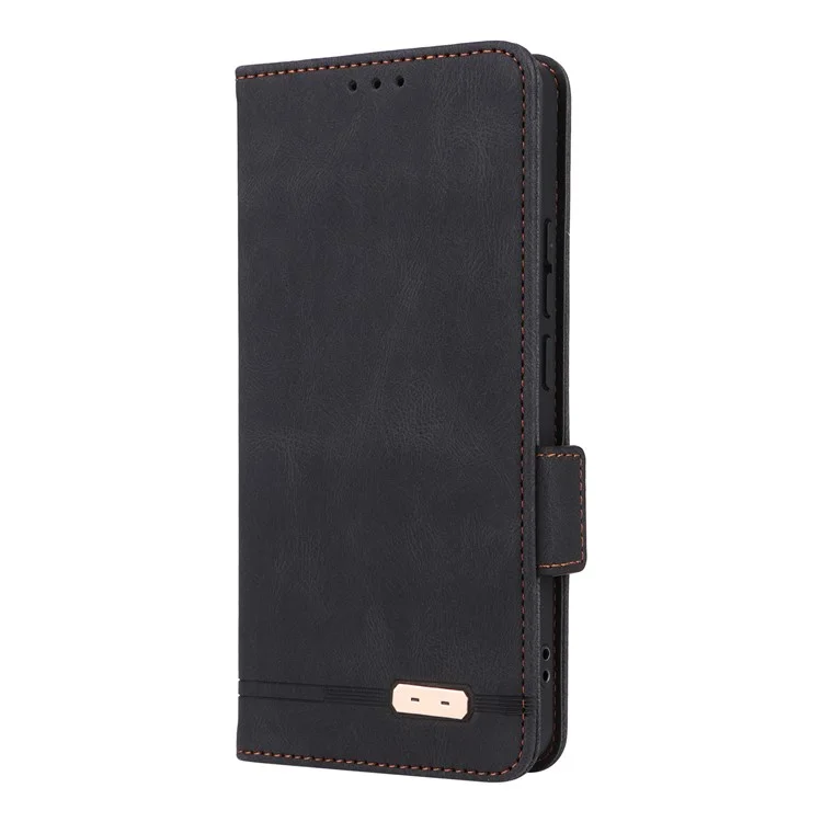 Custodia in pelle a portafoglio con chiusura a flip e decorazioni in metallo per Xiaomi Redmi Note 14 4G - Nero