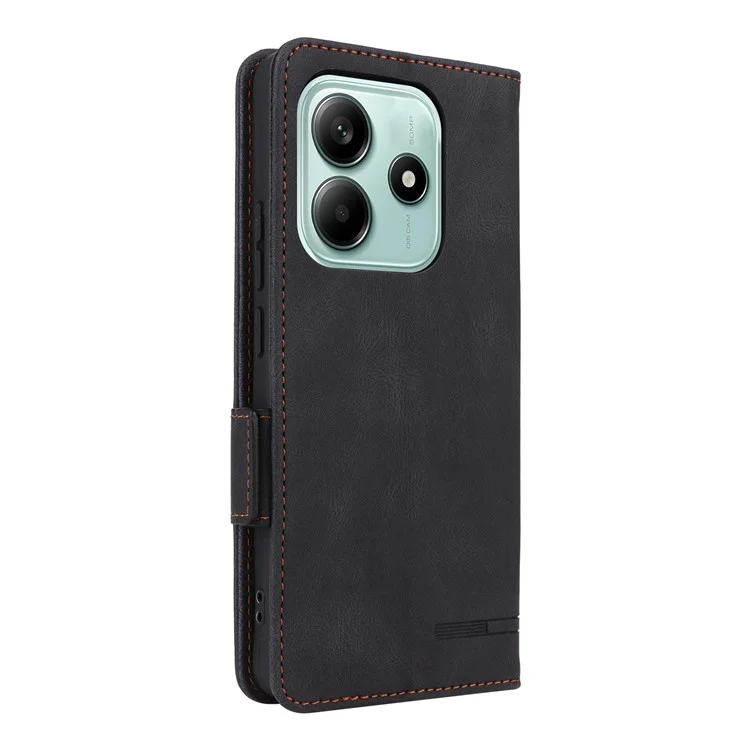 Custodia in pelle a portafoglio con chiusura a flip e decorazioni in metallo per Xiaomi Redmi Note 14 4G - Nero