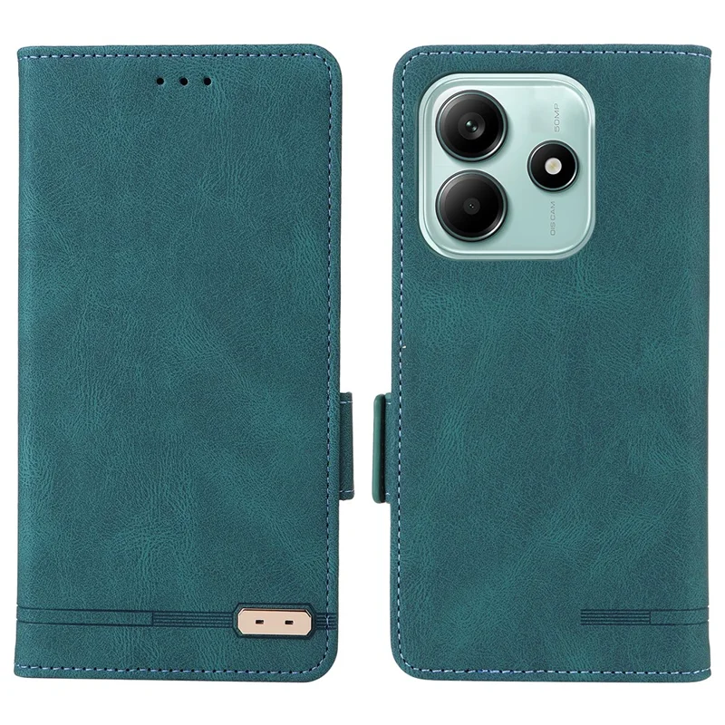 Custodia in pelle per Xiaomi Redmi Note 14 4G, cover a portafoglio con chiusura a flip e decorazioni in metallo - Blu