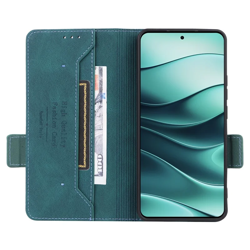 Custodia in pelle per Xiaomi Redmi Note 14 4G, cover a portafoglio con chiusura a flip e decorazioni in metallo - Blu