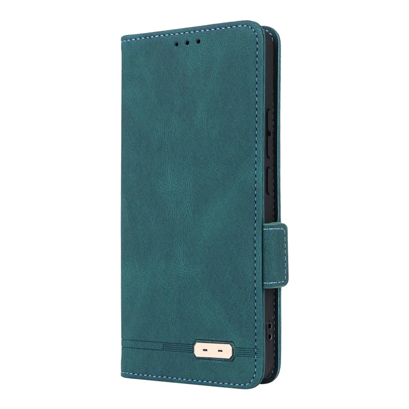 Custodia in pelle per Xiaomi Redmi Note 14 4G, cover a portafoglio con chiusura a flip e decorazioni in metallo - Blu