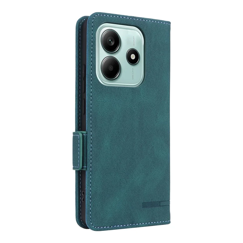 Custodia in pelle per Xiaomi Redmi Note 14 4G, cover a portafoglio con chiusura a flip e decorazioni in metallo - Blu